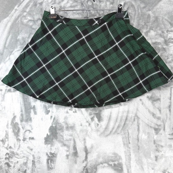 Royal Bones Dresses & Skirts - Royal Bones Y2K Daang Goodman Green Plaid Mini Skirt Punk Goth Skater Womens M